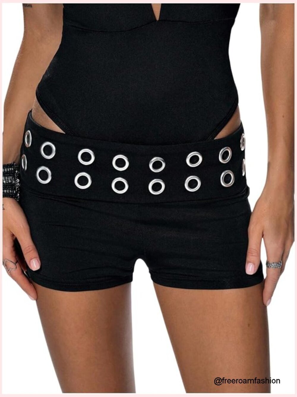 Y2K Grommet Eyelet Fold Over Micro Mini Shorts Rave Outfits